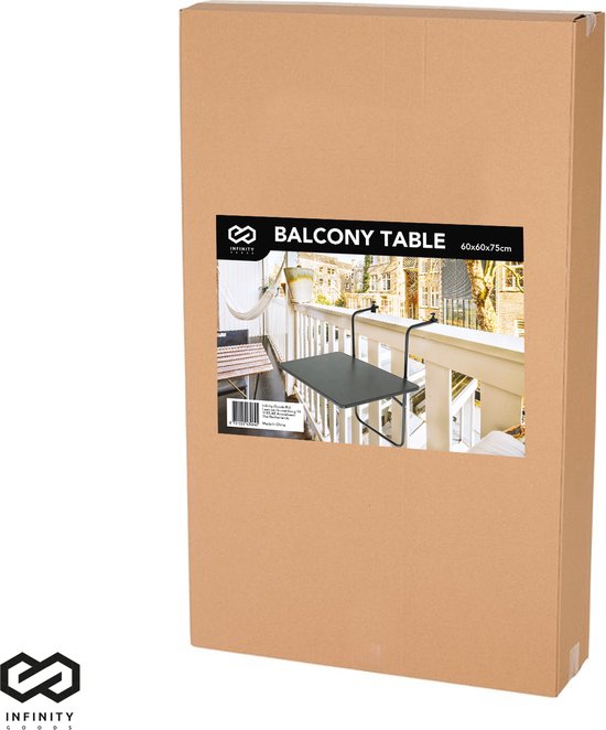 Infinity Goods Balkontisch - klappbar - 60 x 60 CM - verstellbar - hängend - Schwarz