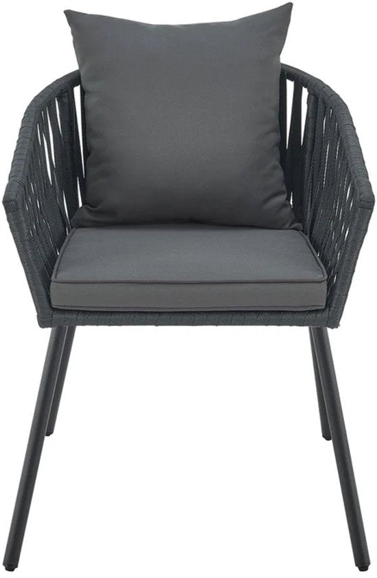 Juskys Stühle mit Seilgeflecht - 2er Set - Inkl. Sitz- und Rückenkissen - Dunkelgrau