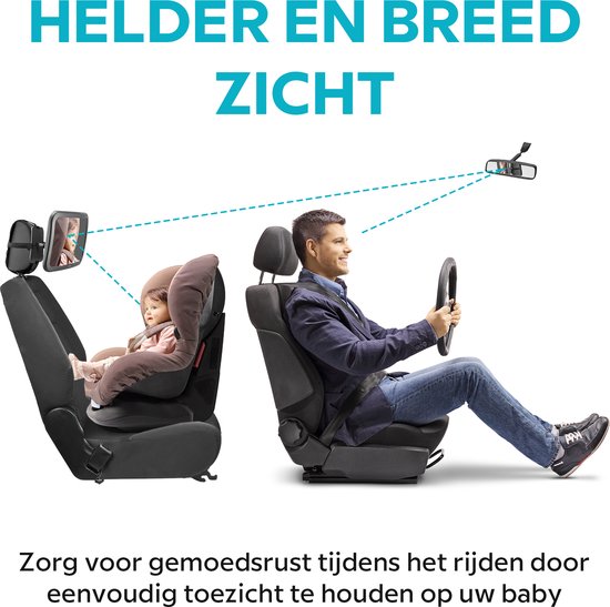 Happy Goods Autospiegel Baby XL - Rückspiegel - 35x19 cm - 360° verstellbar - Babyspiegel Auto - Sicherheitsspiegel - Rücksitzspiegel Baby