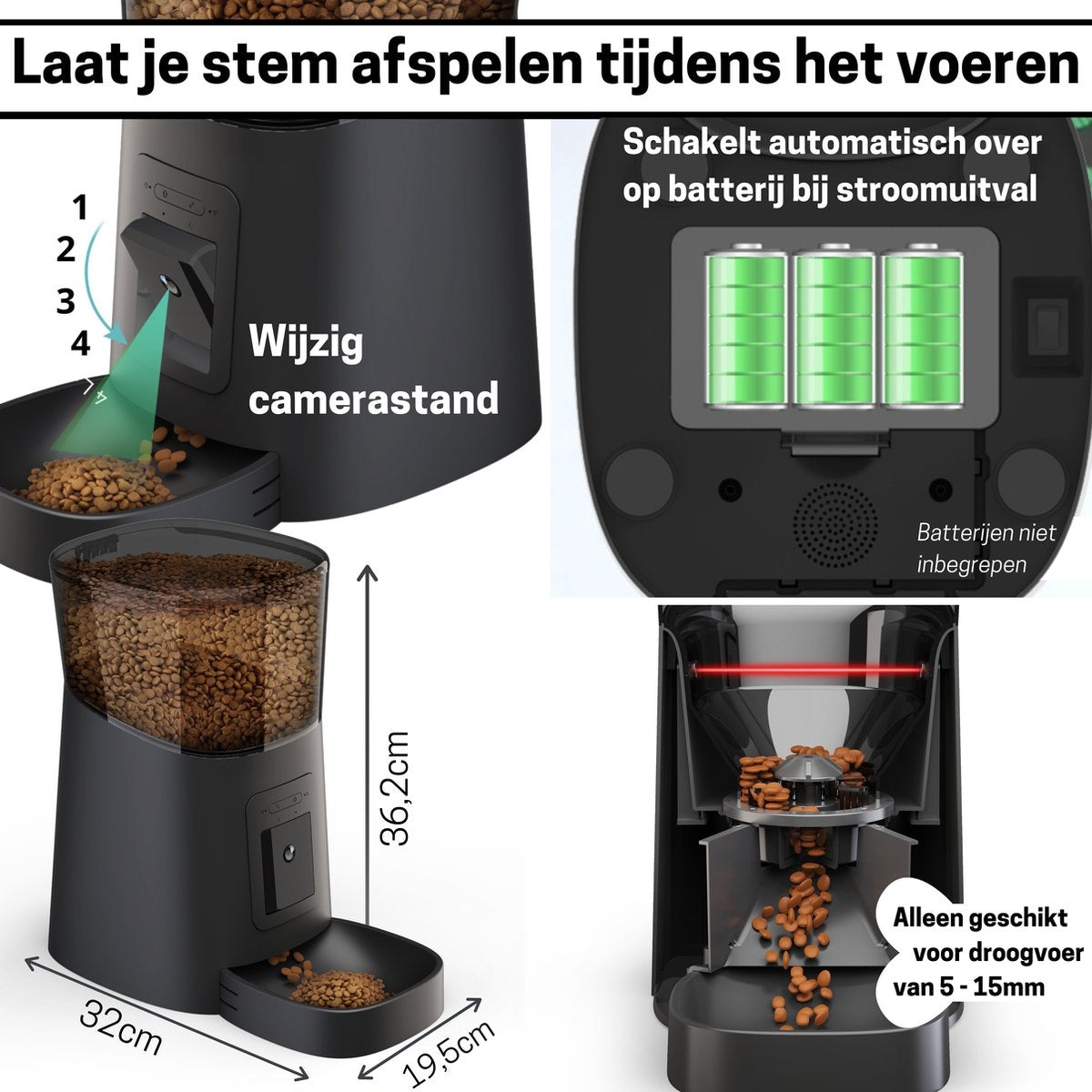 BOME - Ferngesteuerter Futterautomat für Katzen und Hunde - Kamera und Audio inkl. SD-Karte - Schwarz