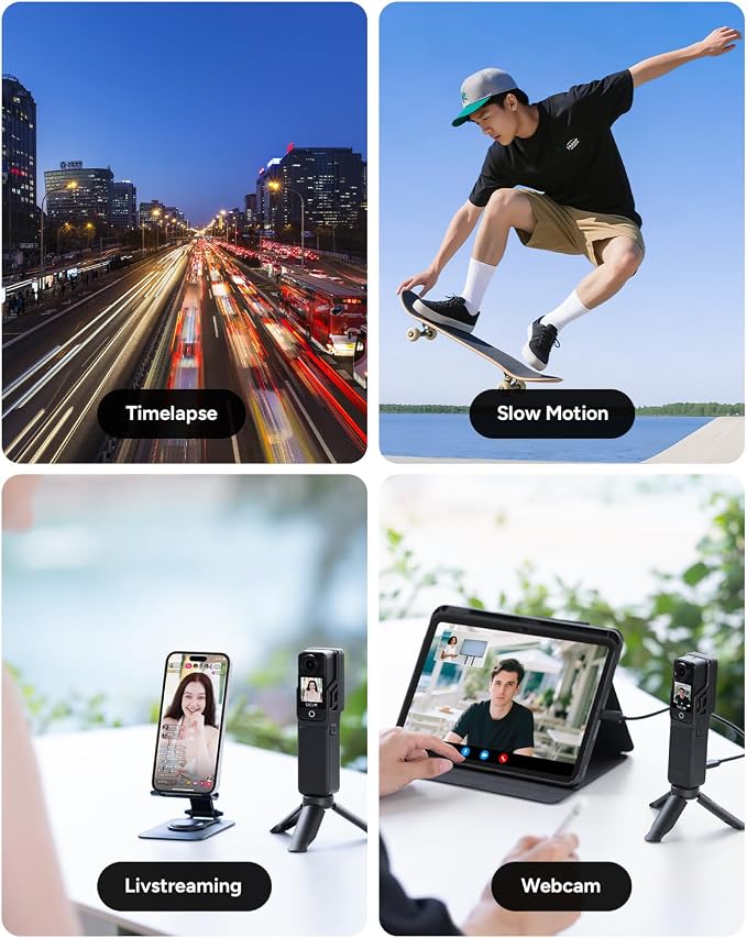 SJCAM C400 Action-Kamera 4K, 7 Stunden Akkulaufzeit, 6-Achsen-Stabilisierung, Sportkamera mit zwei Touchscreens, wasserdicht bis 30 Meter, Vlogging-Kamera mit Zubehörset, schwarz, inklusive 64-GB-Speicherkarte