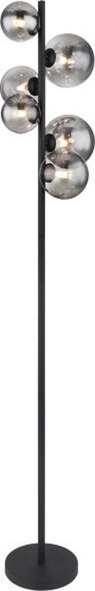 Globo Riha Stehleuchte - Mit Rauchglas - 155 cm - 6xG9 LED - Schwarzes Metall