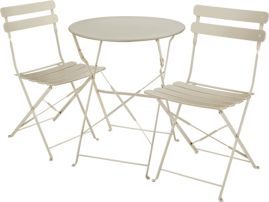 tectake - Klappbares Bistro-Set für 2 Personen mit Stahlgestell, Tisch und Gartenstühlen - Für Balkon und Terrasse - Outdoor-Set - Garten-Set - Klapptisch und Klappstühle - elegantes Design - creme