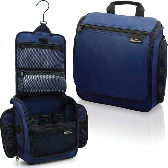 Plugstore – Hängende Kulturtasche für Männer und Frauen, perfektes Reiseset für Make-up, Toilettenartikel und Kosmetik, kostenloses E-Book, blau (blau) – HTB-M-B