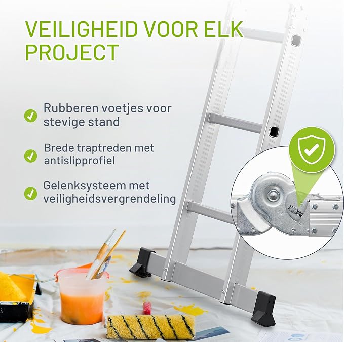 Multifunktionale 4-in-1-Leiter – 4×3 Sprossen – Aluminium & Stahl – bis 150 kg – EN 131-4