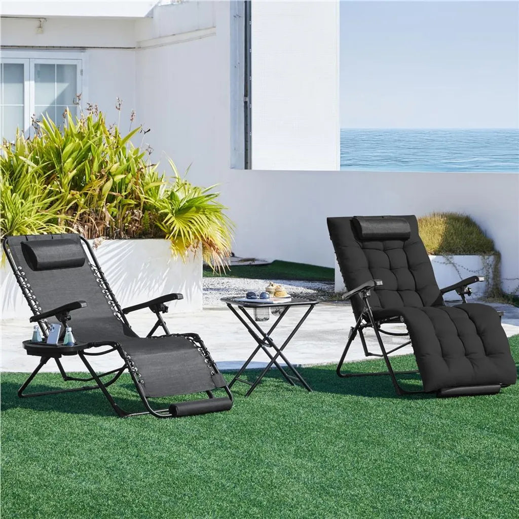 Yaheetech Zero Gravity Lounger 166,5 x 74,5 cm - Verstellbar - Faltbar - Kopfkissen - Becherhalter - Schwarz