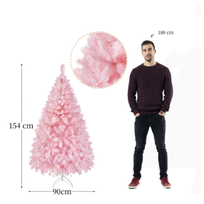 Yaheetech Kunstweihnachtsbaum 154 cm – Rosa – 398 Zweige – Zusammenklappbarer Ständer