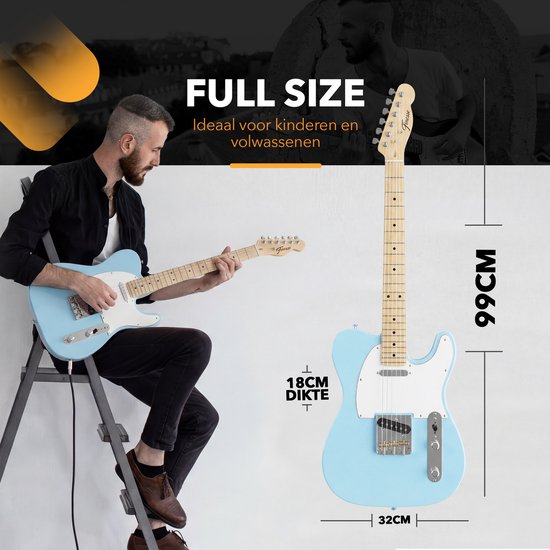Finesse E-Gitarre mit Verstärker – inklusive Videokurs – TE-Gitarre – Erwachsene – Kinder – Blau