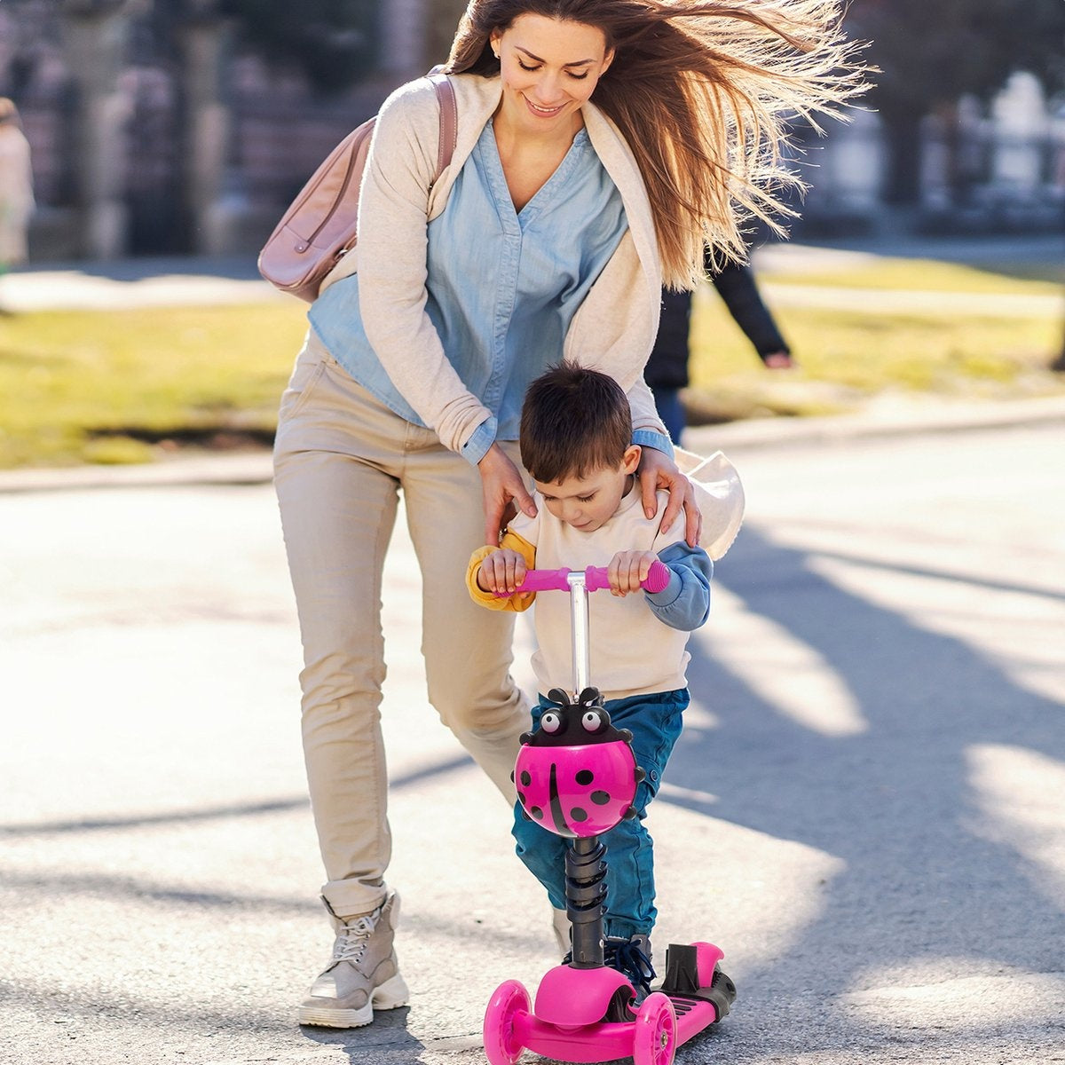 LifeGoods MultiRider - Kinderroller mit Lenker - 3 -8 Jahre - Jungen/Mädchen - 3 leuchtende Räder - Pink