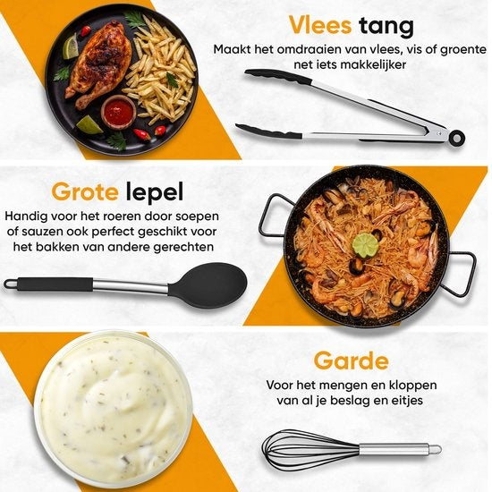 Strex Küchenutensilien-Set mit Halter 43-teilig - Hitzebeständig / BPA-frei / Silikon - Küchenutensilien