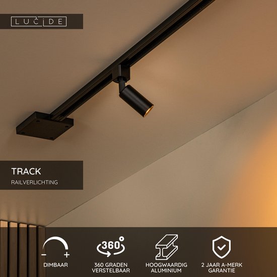 Lucide TRACK RITMO Railspot – 1-phasiges Schienensystem / Schienenbeleuchtung – 1xGU10-MR11 – Schwarz (Erweiterung)