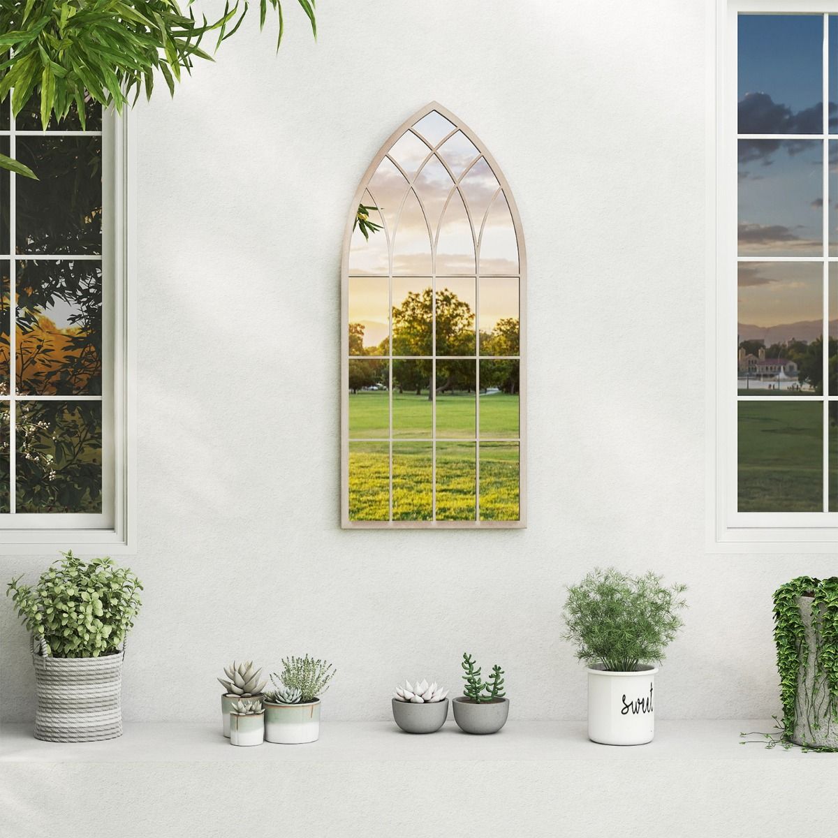 Coast Fensterrahmen-Spiegel – gebogener Wandspiegel – Metallrahmen – rustikales Grau – 115 x 50 cm