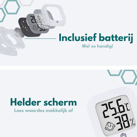 Ease Electronicz Hygrometer - Wetterstation - Luftfeuchtigkeitsmesser - Thermometer für Innenräume - inkl. Batterie und Klebestreifen