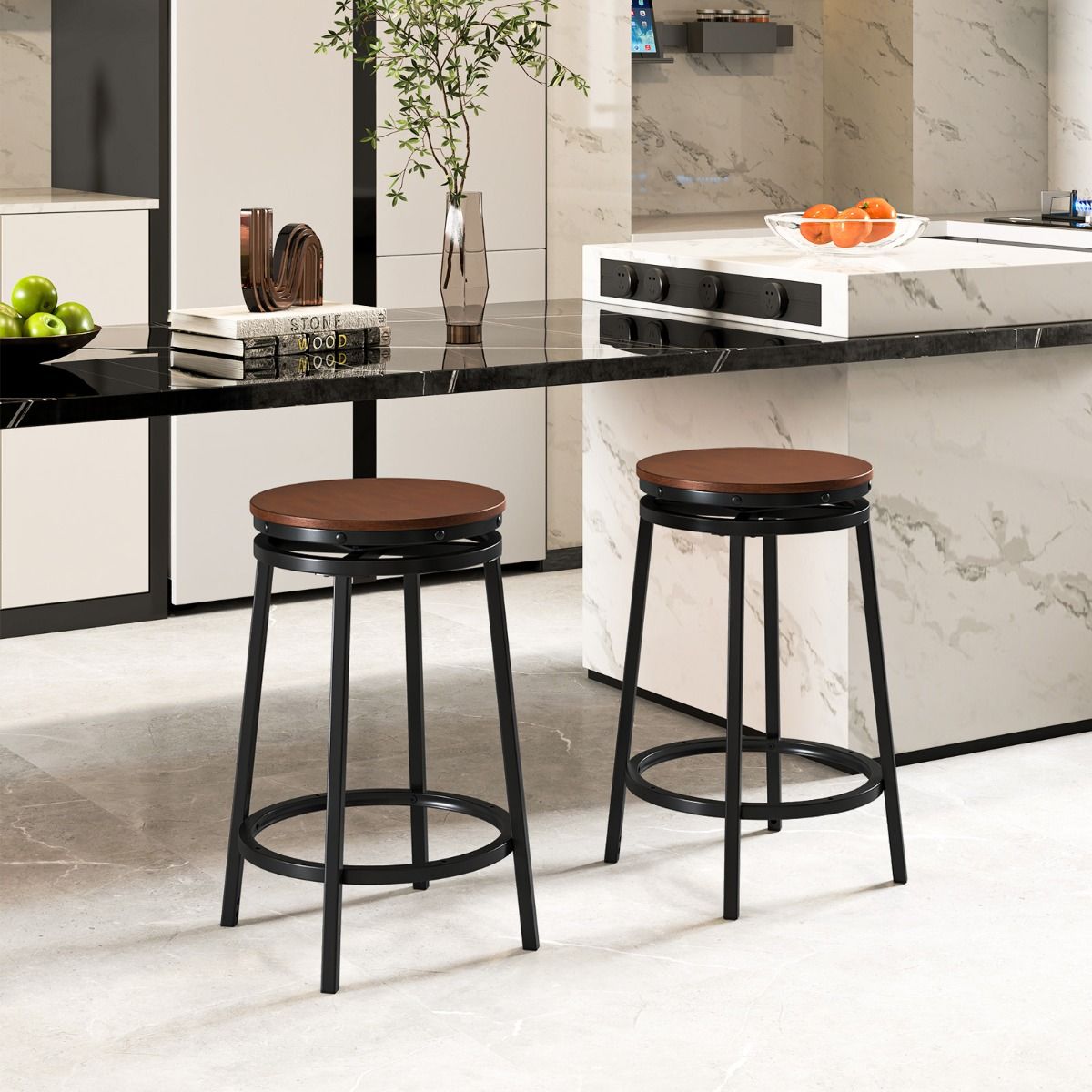 Coast Barhocker, 2er-Set – höhenverstellbar – um 360° drehbar – rustikales Braun und Schwarz