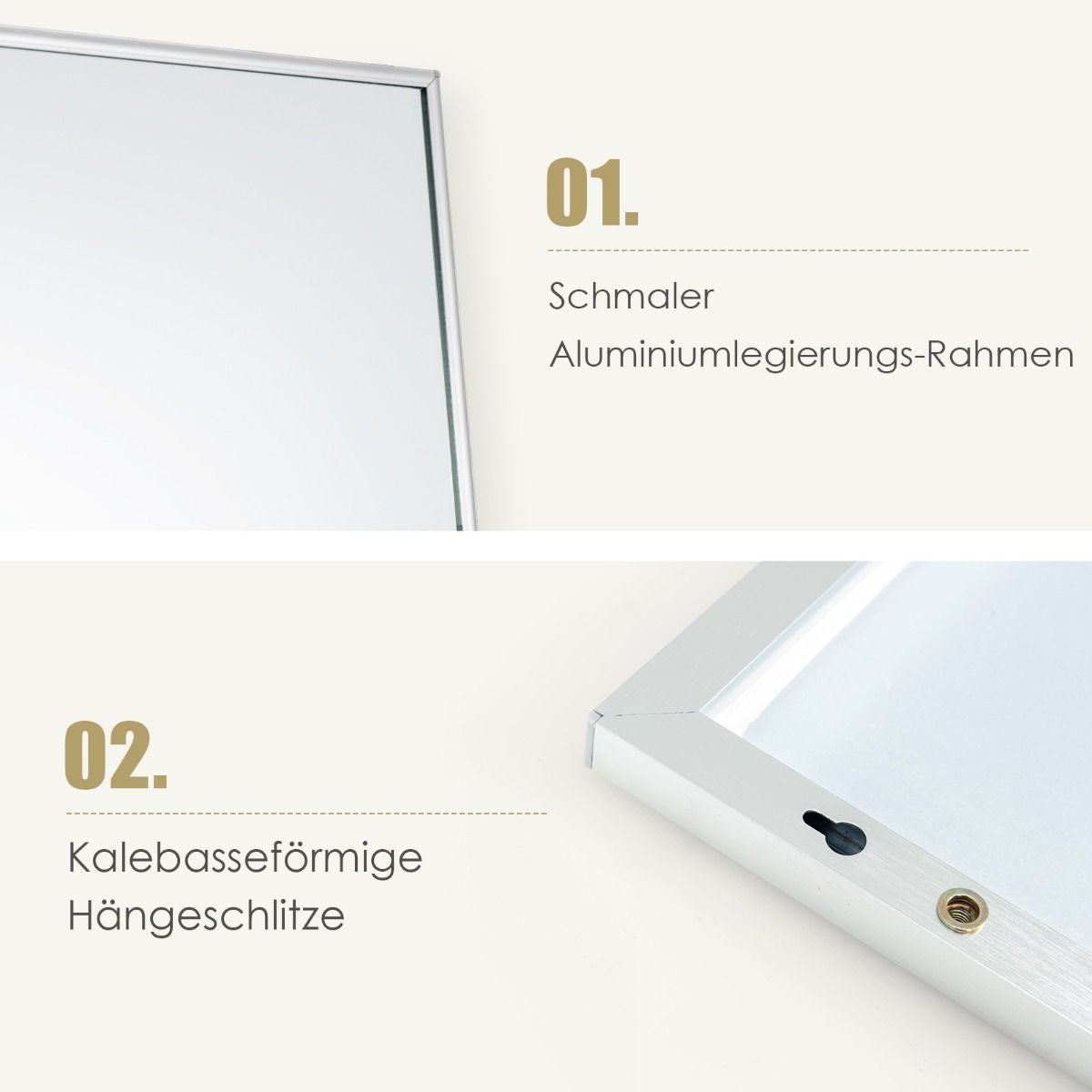 Coast 37 x 120 cm Ganzkörperspiegel mit höhenverstellbaren Hängehaken Wandspiegel silber