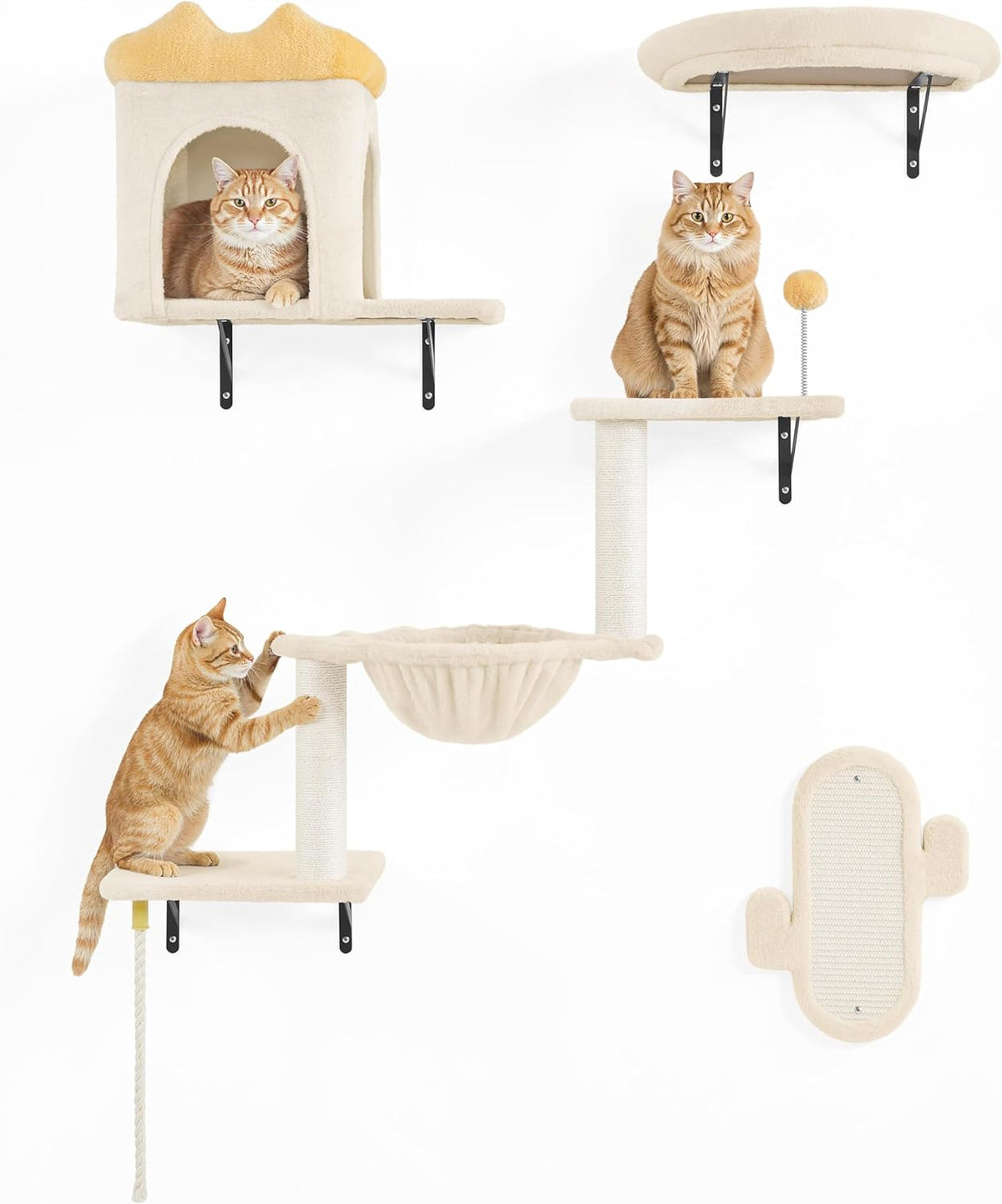 Yaheetech Kletterwand für Katzen - 4-teilig - mit Kratzbereich und Korb - Beige