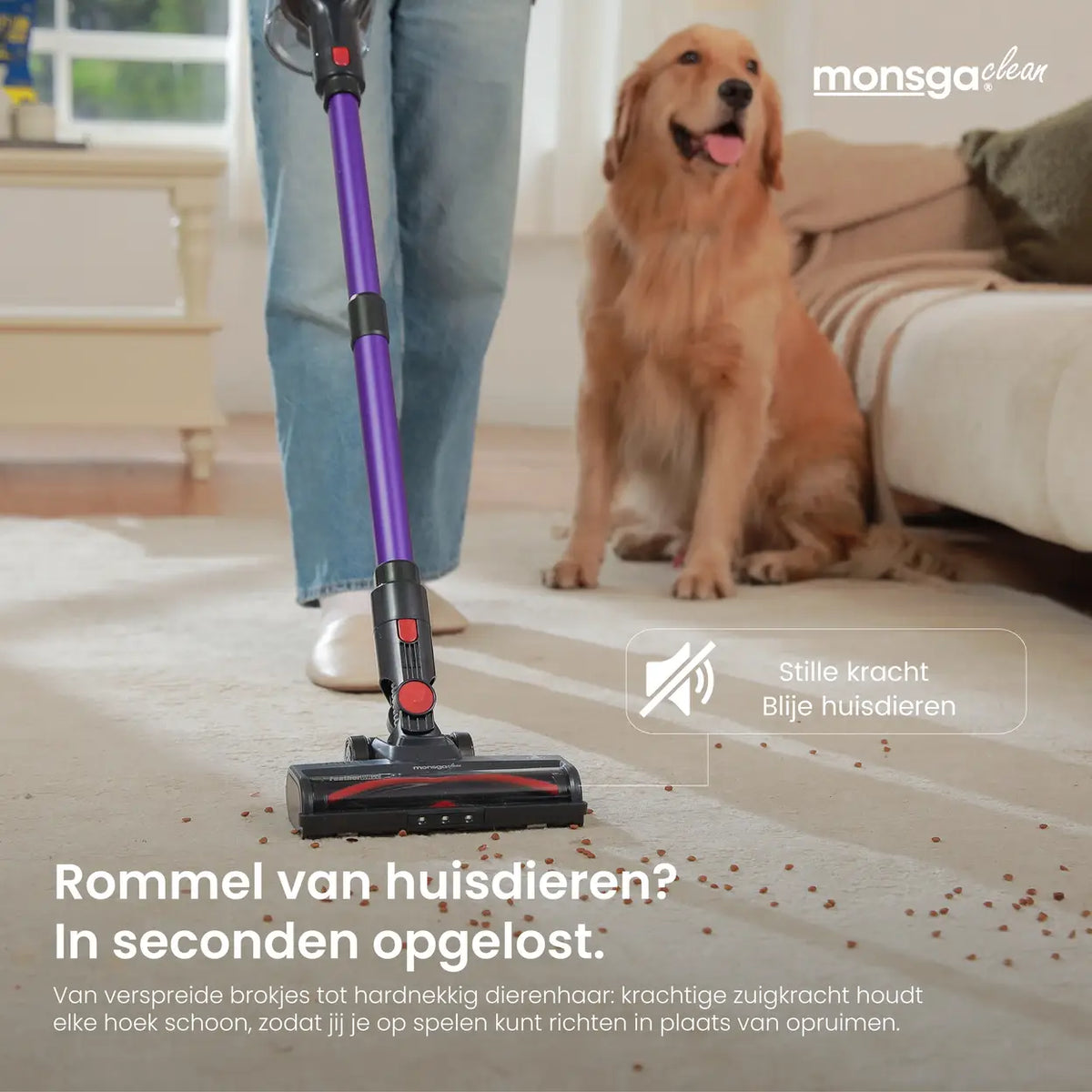 Monsga M100 Akku-Stabstaubsauger 55.000 Pa – 45 Min. Betriebsdauer – 1,8 l Staubbehälter – LED-Touchdisplay – Anti-Verfilzungsbürste – Grünes LED-Licht