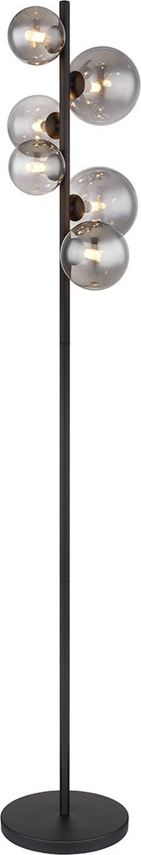 Globo Riha Stehleuchte - Mit Rauchglas - 155 cm - 6xG9 LED - Schwarzes Metall