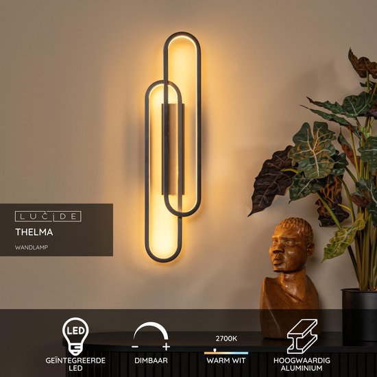 Lucide THELMA – Wandleuchte – LED, dimmbar – 1x35 W, 2700 K – Schwarz