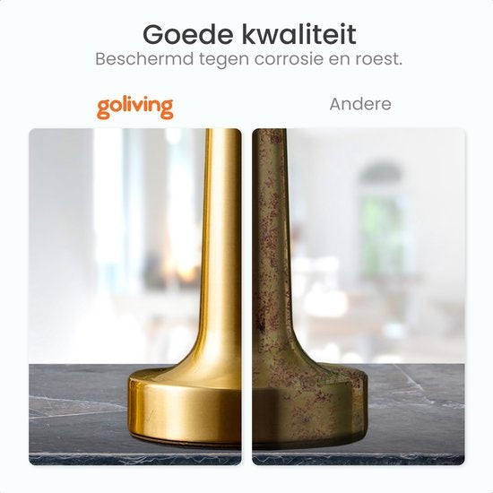 Goliving Tischlampe Wiederaufladbar - Kabellos und dimmbar - Moderne Touch-Lampe - Nachtlampe für das Schlafzimmer - 21 cm - Gold