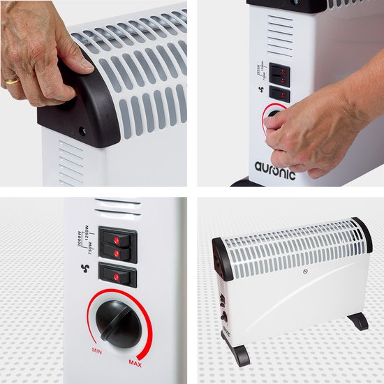 Auronic Elektrokonvektor - 750/1250/2000 Watt - mit Gebläse - Heizung - Heizlüfter - Weiß