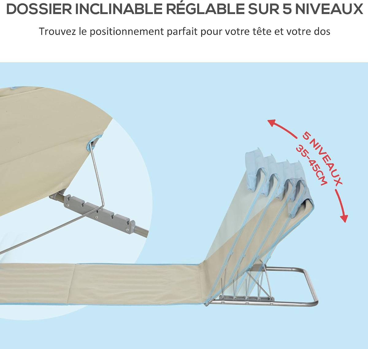 Outsunny Faltbare Strandmatten mit verstellbarer Rückenlehne – 2 Stück – 124 x 53 x 35–45 cm – Beige/Blau