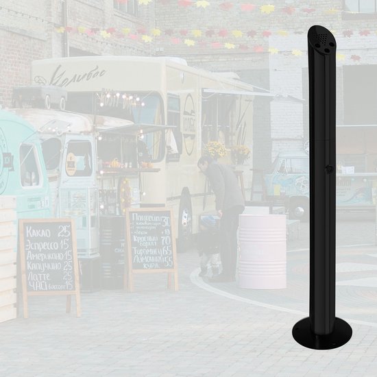 BRASQ Aschenbecher Upright Schwarz - 2 Liter Fassungsvermögen - Raucherstange, Buche Säule - 21x21x92 cm Upright Aschenbecher für den Innen- und Außenbereich