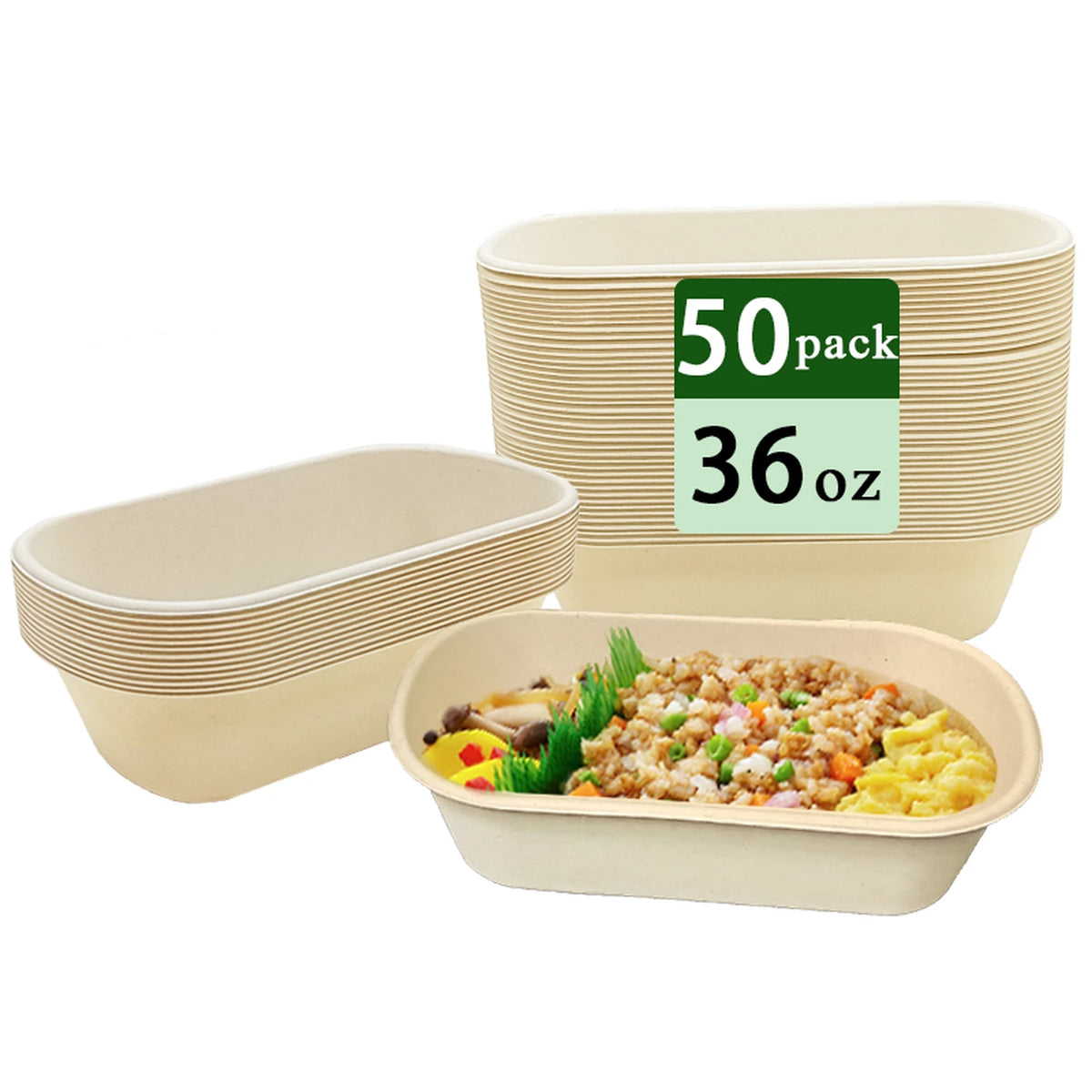 Rui Bamboo Bento-Box 36 oz – Einweg-Lunchbox aus Bambusfasern – 50 Stück – Leicht und praktisch zum Mitnehmen