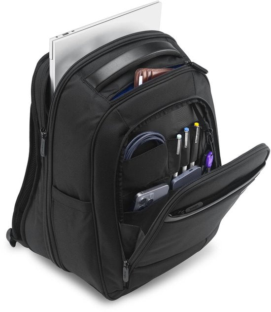 Kensington Contour™ 2.0 15,6-Zoll-Rucksack – strapazierfähiges, wasserabweisendes Material – ergonomisch – schwarz