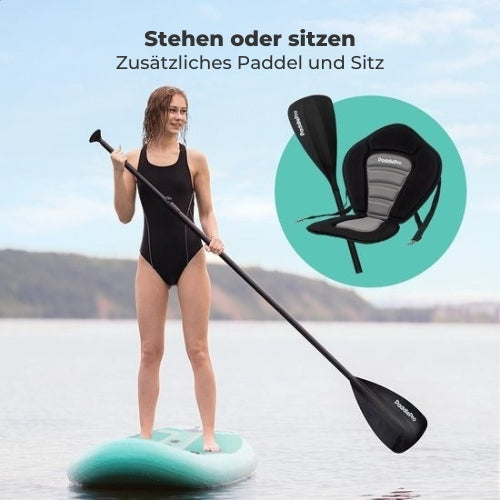 LifeGoods SUP Board - Deluxe Set - Mit Sitz - Aufblasbares Paddle Board - Max. 135KG - 320x81cm - Mintgrün
