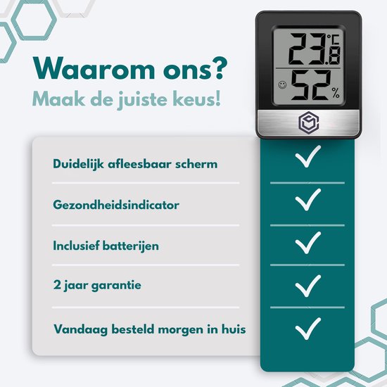 Ease Electronicz Hygrometer - Luftfeuchtigkeitsmesser - Digitale Wetterstation - Luftfeuchtigkeitsmesser - Thermometer für Innenräume - inklusive Batterie