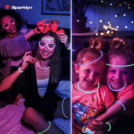 Sparklyn XXL Glow in the Dark Stick Set - 380 Stück Glowsticks mit Zubehör - Breaking Sticks - Neon Party