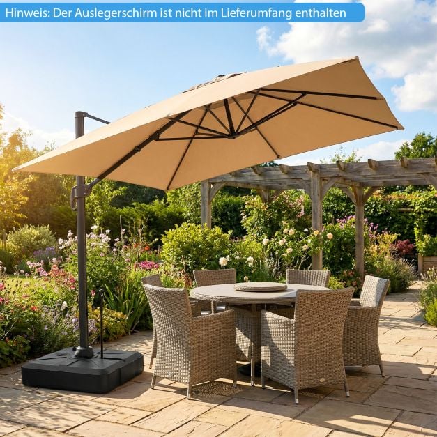 Coast Sonnenschirmständer 84 × 84 × 20 cm – Mobiler, befüllbarer Sonnenschirmständer für bis zu 150 kg mit 4 Rädern und ausziehbarer Zugstange – Schwarz