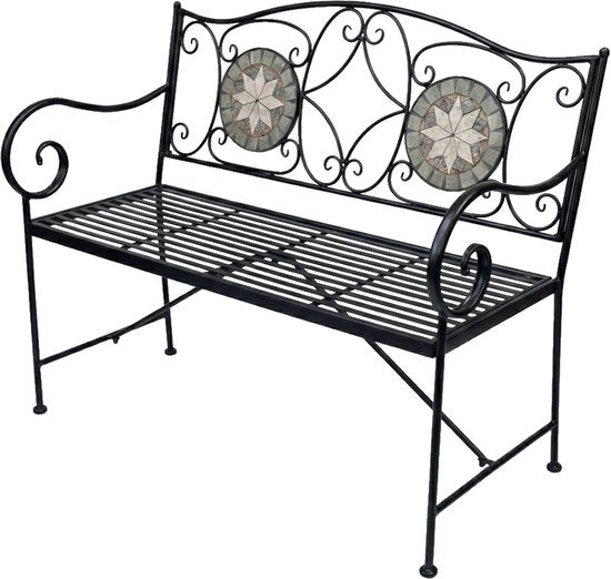 AXI Margot Mosaik-Gartenbank „Ster“ – Grau/Braun – Gartenbank aus Metall – 107 x 54 x 92 cm – Gartenbank für 2 Personen – Mosaik-Optik – Mit Keramikfliesen intarsiert – Für Garten, Terrasse und Balkon