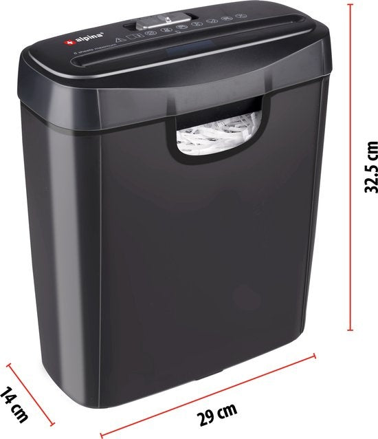 alpina - Aktenvernichter für 6 Blatt und Kreditkarten - 10L Abfallbehälter - Überhitzungsschutz - Schwarz