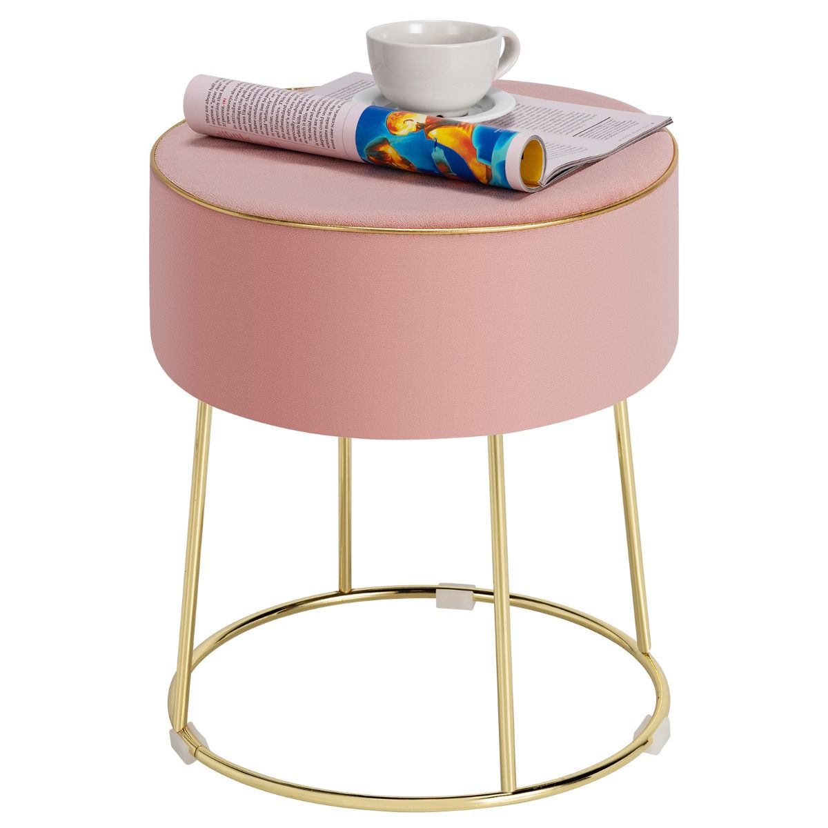 Coast – Runder Samt-Hocker mit Metallbeinen – Gepolsterter Make-up-Hocker – Belastbar bis 150 kg – 34 x 34 x 41 cm – Rosa