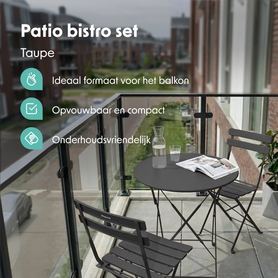 LifeGoods Bistro-Set - Stahl - 3-teilig - Gartenset - klappbar - Balkonset mit Tisch - wetterfest - Dunkelgrau