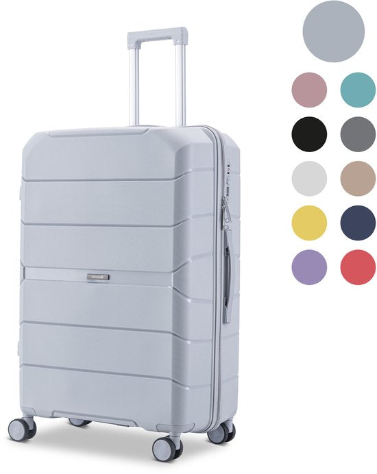 SKYCASES Urban Adventurer - Mittlerer Reisekoffer - Zahlenschloss - 44x27x66cm - 78L - Reisekoffer mit Kofferschloss - Spinner-Räder - Hellgrau V2
