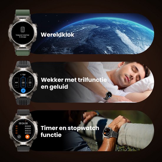 Maoo FORGE - GPS Smartwatch Herren - 1.43" AMOLED Display - 3 Bänder - GPS (5 Satelliten) - Klingelfunktion - 730mAh Akku (lange Akkulaufzeit) - 170+ Sportmodi - Herzfrequenz, Blutdruck, SpO2, Schrittzähler - Kompass, Taschenlampe - 1 ATM Wasserdicht - Gu