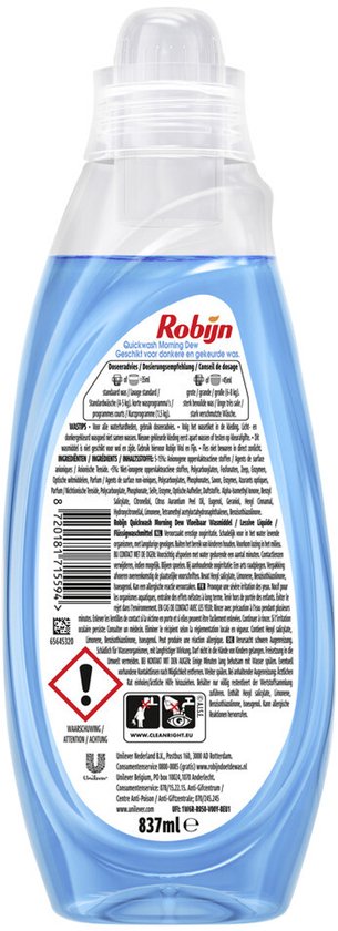 Robijn Advanced Quickwash Flüssigwaschmittel Morning Dew 22 Waschgänge 837 ml