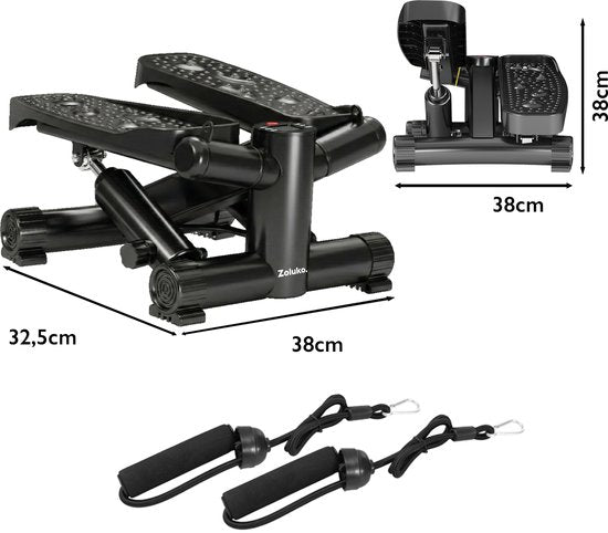 Zoluko Stepper mit Widerstand - Inklusive Widerstandsbänder und E-Book - Stepper Fitness - Fitness Step - Mini Stepper - Step Fitness - Aerobic Step - Step - Stepper Fitness Gerät - Heimtrainer - Schwarz