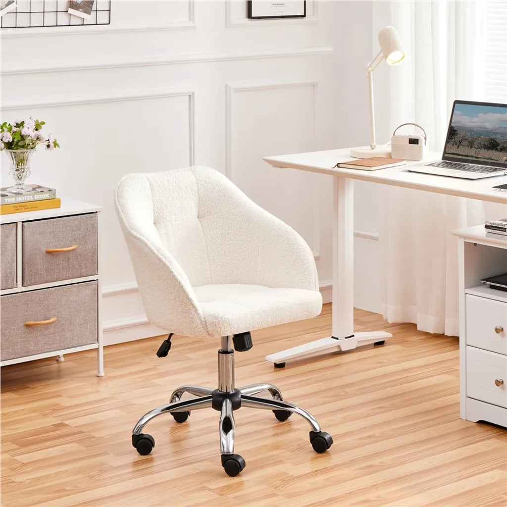 Yaheetech Ergonomischer Bürostuhl 60 x 60 x 76,5–86,5 cm – Elfenbein – Verstellbarer Drehstuhl mit Samtbezug
