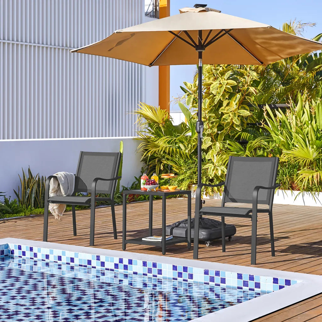 Yaheetech Gartenstühle, 2er-Set, stapelbar, 56,5 x 67 x 86,5 cm – Grau – Wetterfeste Esszimmerstühle bis 136 kg