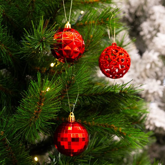 Giftsome Set mit roten Weihnachtskugeln – 60 Stück Weihnachtskugeln aus Kunststoff – 6/7 cm