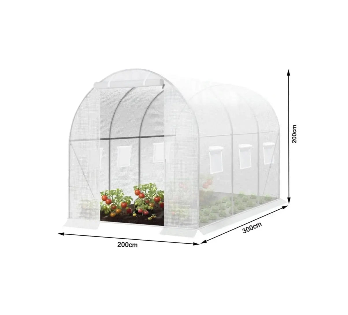Woltu Foliengewächshaus 300x200x200 cm Weiß - Geräumiges Tunnelgewächshaus mit 6 Fenstern und Zip-Verschluss