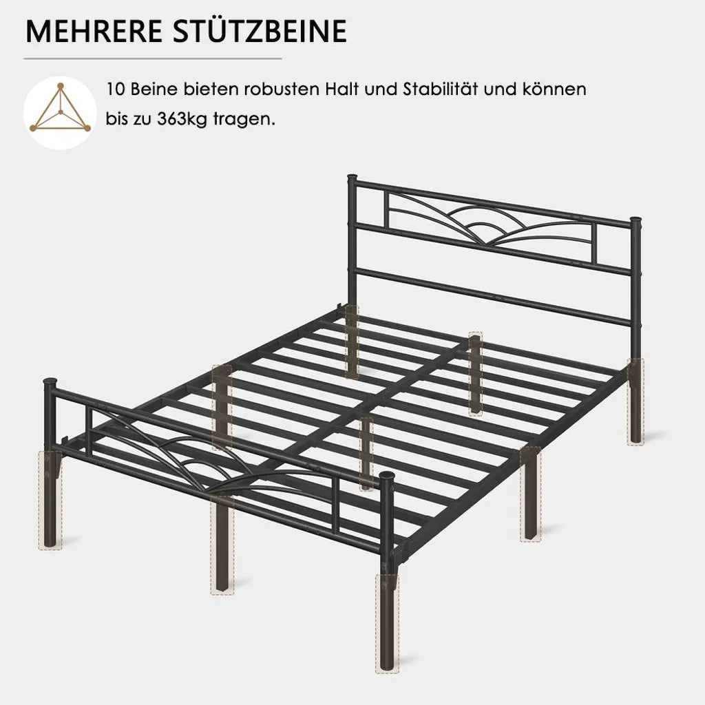 Yaheetech Metallbettgestell – Wolkenmuster – Lattenrost – 140 x 200 cm – 32 cm Stauraum – Schwarz