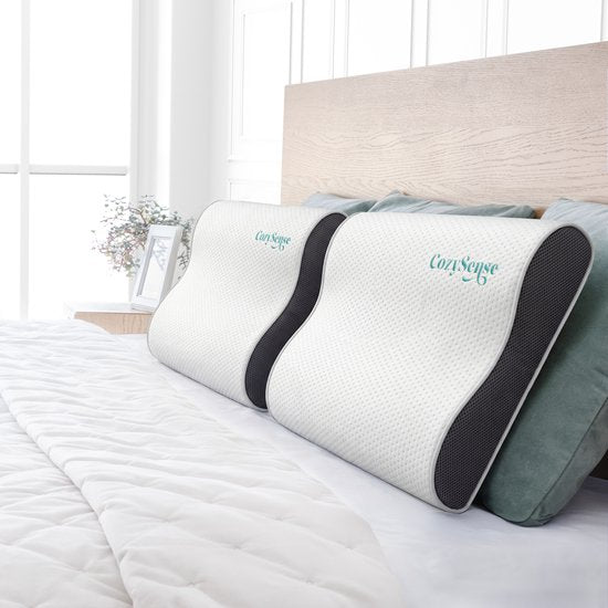 CozySense® Kopfkissen - Orthopädisches Kopfkissen - Ergonomisches Kopfkissen - Memory Foam Schlafkissen - Inkl. Kissenbezug & Tragetasche - Weiche Festigkeit - für Seiten-, Bauch- und Rückenschläfer
