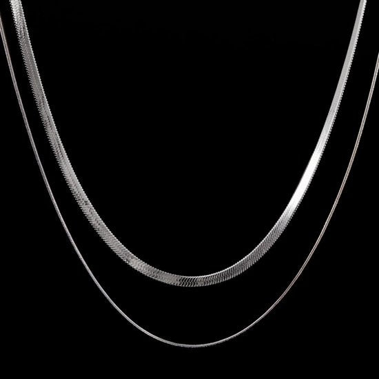 Laura Ferini Damenhalskette Chiara Silber - Silberne Gliederkette mit 2 Lagen - 18K Weißgold vergoldet - Halskette - Halskette - Schmuck - Accessoires - Damenhalskette