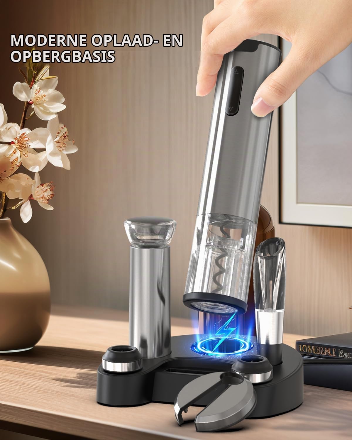 Circle Joy Elektrisches Weinöffner-Set – Wiederaufladbar mit Ladestation – Silber