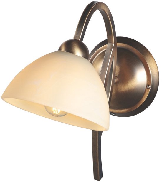 Anthea 4328BR – Klassische Wandleuchte mit bronzefarbenem Leuchtenkörper und einem 17 cm großen Glasschirm in Marmoroptik, E27-Fassung, Steinhauer